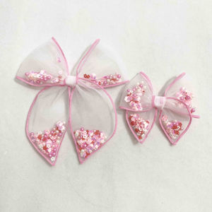 Valentines Haar Mesh Boog Clips Klei Kralen Haar Clips Schattig Hoort Lovertjes Confetti Valentines Shaker Boog Haar Clip - Product Image 6