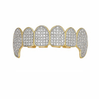 Hip Hop Bling Grillz personnalisé pour femmes et hommes bijoux de dents simulé 6 dents haut et bas glacé diamant dents Grill