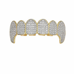Hip Hop Bling Grillz personnalisé pour femmes et hommes bijoux de dents simulé 6 dents haut et bas glacé diamant dents Grill - Product Image 6