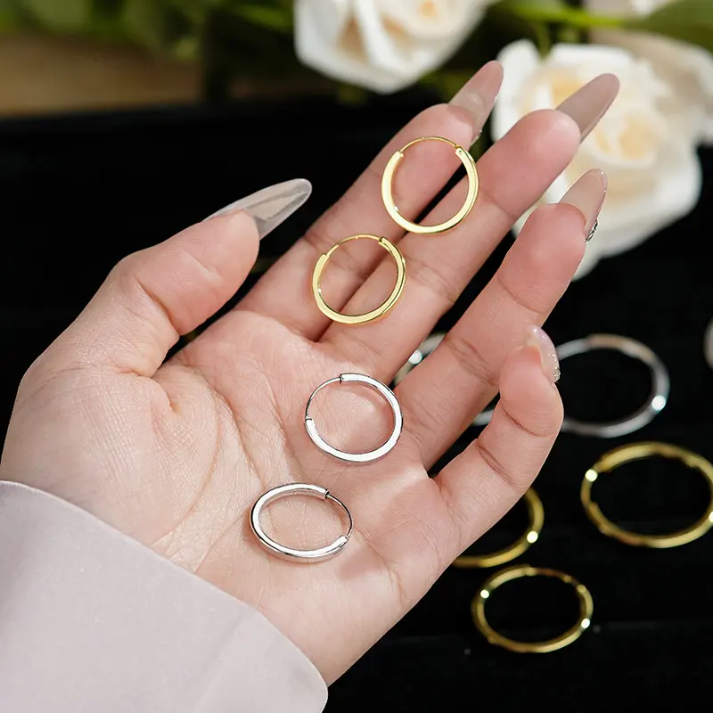 Bulk Wholesale Minimalist 925 Sterling Silver Exaggerate Earrings 18K Gold Multi Size Big Circle Hoops Earrings