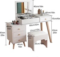 NOVA Meuble sous-vasque compact avec miroir rabattable Chambre à coucher Miroir rabattable Commode à maquillage Meuble de table avec tabouret