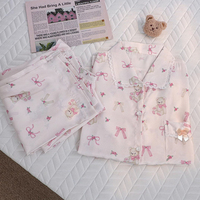 Mode dessin animé doux ours imprimé glace soie pyjamas confortable loisirs à manches longues pantalons longs costume maison vêtements