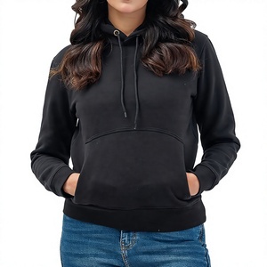 Sudadera con Capucha Negra, Color Sólido, Tejido French Terry, Manga Regular, Ropa Casual de Otoño para Hombre - Product Image 1