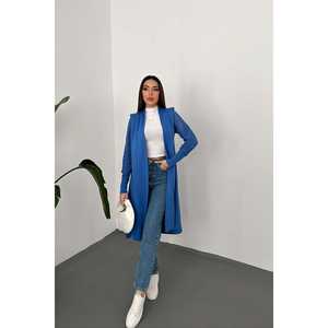 เสื้อคลุมคาร์ดิแกนปักลายสีน้ำเงินขายส่ง แขนเสื้อพิมพ์ลายลำลอง ตกแต่งด้วยลายปะติดและกระดุม เหมาะสำหรับฤดูใบไม้ร่วง - Product Image 5