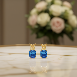 Orecchini a farfalla con zirconi placcati oro, taglio a cuscino, per donna, gioielli alla moda romantici da festa, orecchini in lega - Product Image 2