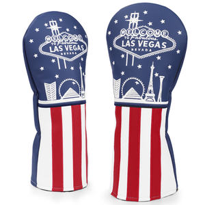 Housse de tête de club de golf en cuir PU durable de luxe, modèle Vegas Skyline, rouge, blanc, bleu, pour driver et bois de golf - Product Image 1