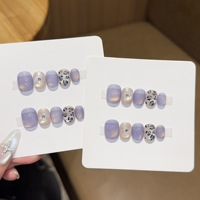 Faux ongles à presser carrés en acrylique, 10 pièces, faits main, de haute qualité, avec gel épais, effet œil de chat et pois, pour manucure
