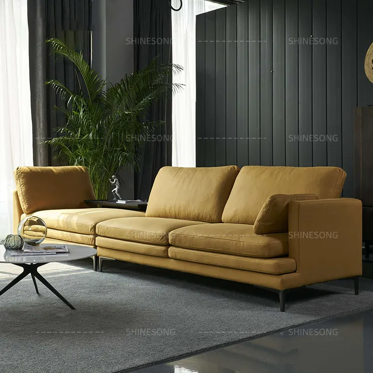 家具技術布セット黄色ソファリビングルームl形ソファ高級ソファ工場モダンデザイン