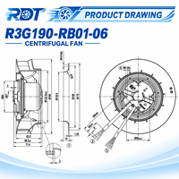 Ventilateur centrifuge industriel EC R3G190-R801-06 à haut débit d'air et faible bruit, souffleur à pales courbées vers l'arrière pour équipement de refroidissement CVC