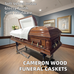В американском стиле деревянный погребальный гроб для взрослых с бархатной внутренней тканью и золотистой фурнитурой - Product Image 3