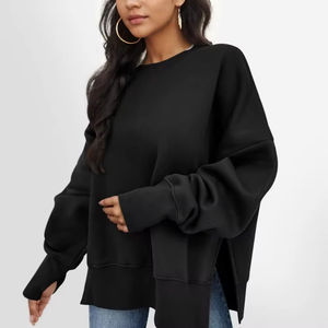 Sudadera con Capucha de Mujer, Estilo Vintage, Tejido de Lana/Nailon, Cuello con Botones, Diseño Asimétrico con Abertura Lateral, Estampado de Leopardo y Adornos de Cuentas - Product Image 1