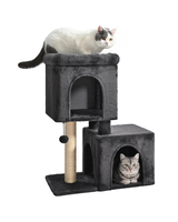 Basics Arbre à chat moderne de 30 pouces, Centre d'activités avec 2 niches en peluche, poteau à gratter en sisal et carton suspendu à pompons