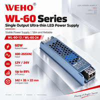 Alimentation LED ultra-mince à sortie unique WEHO WL-60 Series 60W 12V 24V pour enseignes lumineuses et éclairage de vitrine