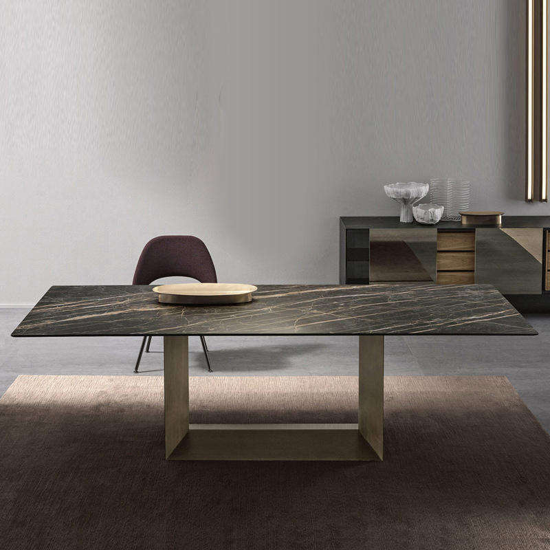 Modern Minimalist Italian Luxury Rock Slab Dining Table Set With 8 ...