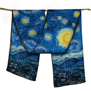 Écharpe longue <span class=keywords><strong>en</strong></span> polyester pour femme, 150 cm, style printemps, série Peinture à l'huile Van Gogh Ciel étoilé, polyvalente toutes saisons - Product Image 1