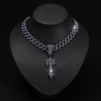 Collier Chaîne Cubaine Noire Iced Out 15mm Largeur Style Hip Hop en Alliage avec Pendentif Épée Strass Violet Accessoire Tendance