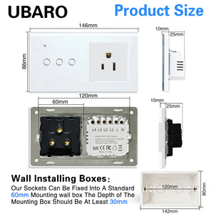 Ubaro Touch <b>Switch</b> Socket Combination 146 Type US <b>Plug</b> Tempered Glass Panel Recessed Wall Outlet - Product Image 3