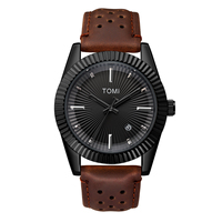 Jam Tangan Mewah TOMI Quartz Dial Bergelombang Modis Tali Kulit 40mm Dial Kaca Lebar Tali 22mm Gaya Bisnis Paduan Hangzhou