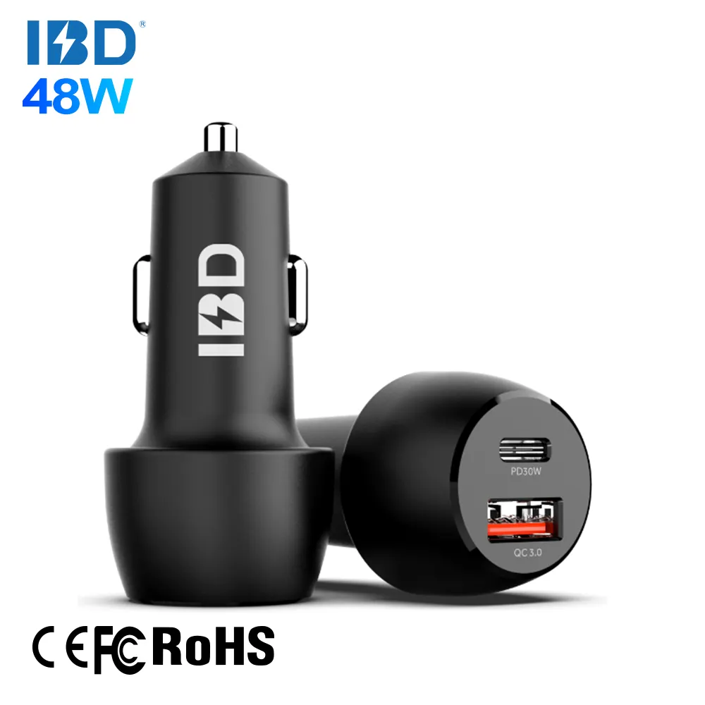IBD 맞춤형 PD 30W QC18W 어댑터 듀얼 USB 미니 차량용 충전기 고속 충전 타입 c 2 포트 휴대 전화 태블릿 아이폰 용 케이블 포함