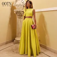 OOTN A-line örme parti elbise kadın bir omuz kısa kollu iki parçalı gevşek etekler sonbahar moda kıyafetler üst Maxi etek seti