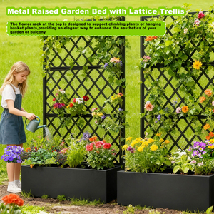 Bac à jardin surélevé en métal avec treillis, écran d'intimité en acier galvanisé, bac à plantes pour plantes grimpantes d'extérieur, légumes, vignes - Product Image 3