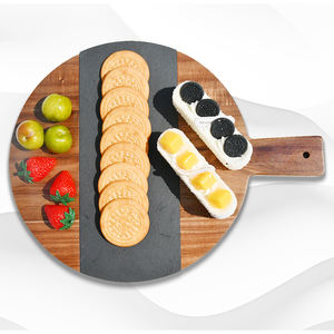 Planches de charcuterie en bois d'acacia naturel avec ardoises; Planches de service en bois/ardoise pour la cuisine - Product Image 1