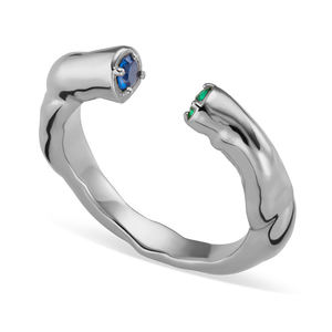 Anello Aperto Impilabile Gemnel Design Moderno in Argento Sterling 925 Placcato Oro 18K con Zirconi Cubici Blu e Verdi - Product Image 5
