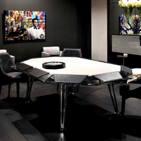 Table de poker en verre trempé en forme de diamant avec poches en cuir noir et pieds chromés pour salle de jeux