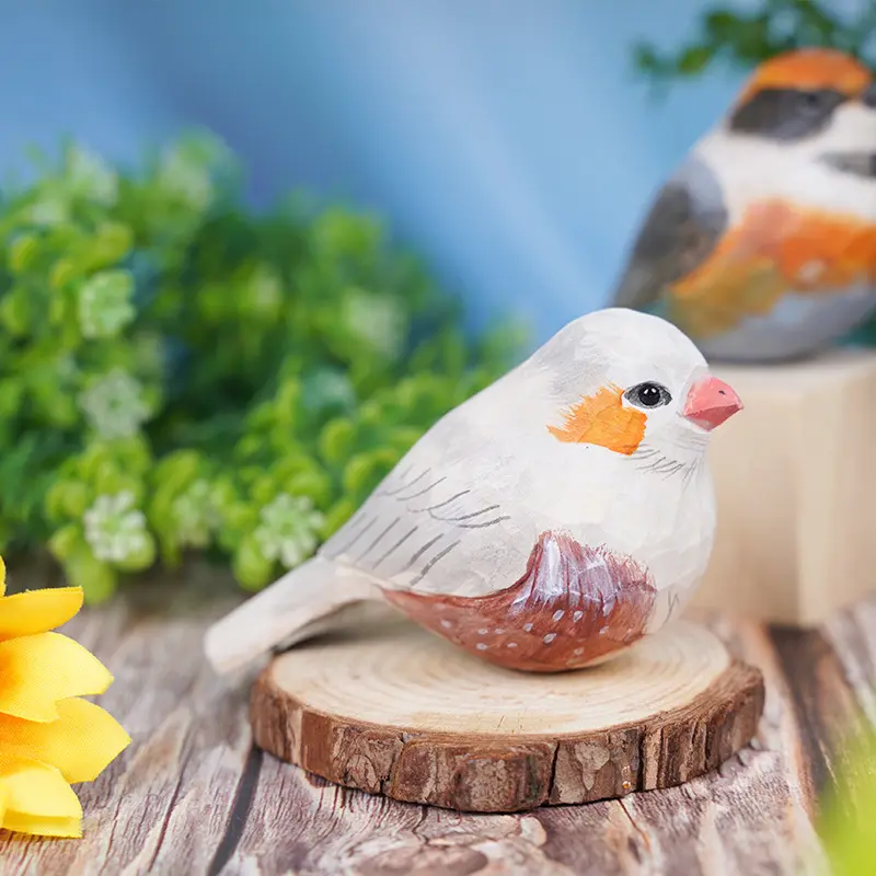 Handmade Wooden Bird Figurines with Hand-Carved and Hand-Painted Details for Home Decor and Gift