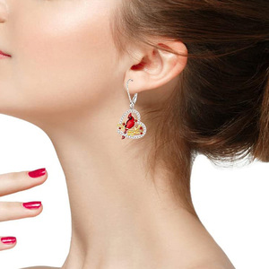Orecchini pendenti a forma di cuore con uccellino rosso per donna, design simpatico a forma di animale, accessori per l'orecchio da indossare tutti i giorni - Product Image 3