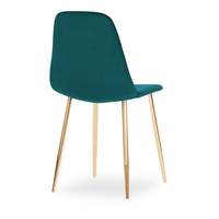 Chaise de salle à manger moderne et bon marché en tissu velours turquoise avec pieds en métal doré