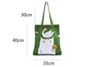 PEIQUAN Cute Cartoon Pattern Knitted Handbag Women Casual Shopping <strong>Bag</strong> Literary Shoulder <strong>Tote</strong> <strong>Bag</strong> - Product Image 6