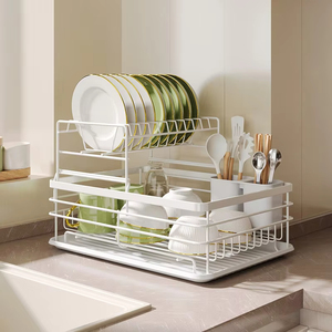 Estante de secado de platos de Metal de 2 niveles, organizador de platos de cocina ajustable con escurridor sobre el fregadero, soporte de almacenamiento de cubiertos - Product Image 3