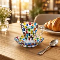 Tasse à thé et à café en verre cristal style Murano, mosaïque haute valeur chromatique