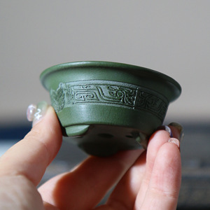 Green <b>Clay</b> Mini Bonsai <b>Pot</b> Antique Style Small Planter Thumb Sized Palm Sized - Product Image 2