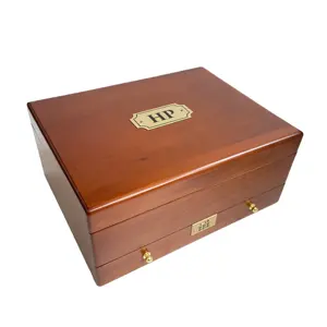 定制深棕色实木储物盒带密码锁木柜盒