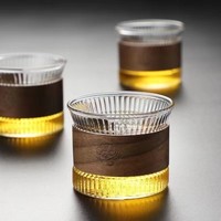 Tasse à thé en verre de style japonais, tasse à nervures, rayures verticales, verre résistant à la chaleur avec poignée en bois, petite capacité, tasse de dégustation pour maître