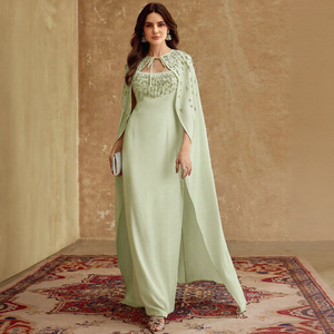 Robe longue plissée sans manches <span class=keywords><strong>vert</strong></span> menthe pour femme, col montant, taille empire, unie, décontractée, pour soirée, invitée de mariage ou fête - Product Image 4