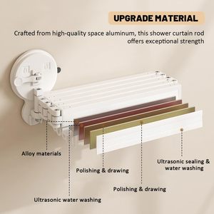 CF <span class=keywords><strong>tringle</strong></span> à rideau de douche pliable à 360 ° pour salle de bain, cintre rétractable, porte-linge - Product Image 5