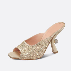 Mules de tacón alto con perlas y pedrería brillante para mujer, sandalias de vestir de ajuste ancho con punta abierta - Product Image 3