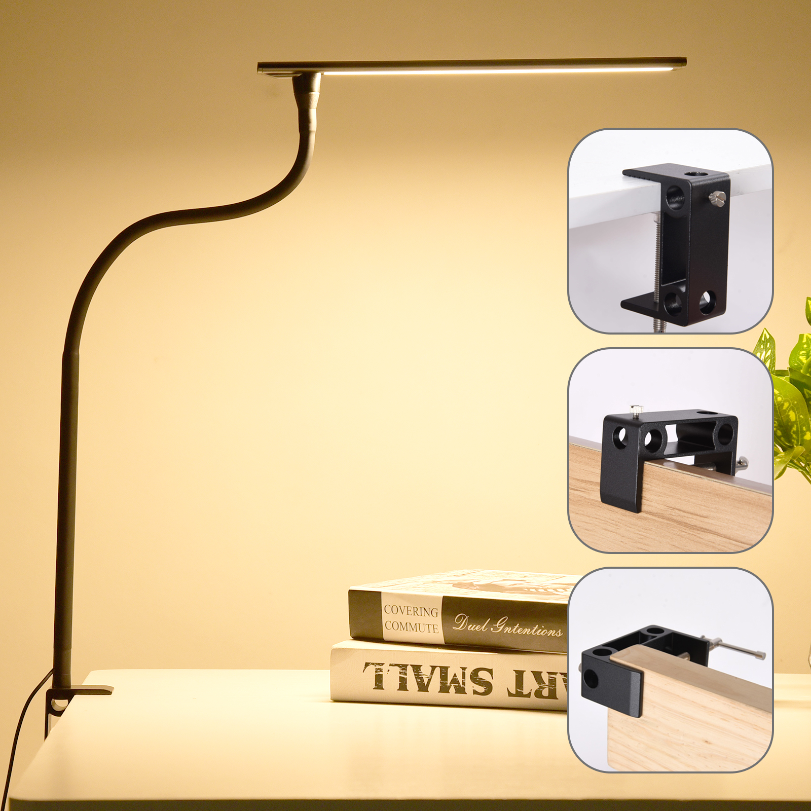 RBTGD H401 Modern LED Desk Lamp | USB Clamp Adjustable Flexible Gooseneck Reading Light