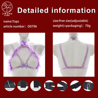 Harness Tubuh Wanita Berenda Bunga dengan Ruffle Mesh dan Pinggiran Elastis, Harness Dada Manis Kawaii untuk Kostum Festival Rave