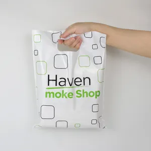 Sacolas de compras personalizadas com logotipo impresso, sacolas de compras para embalagens de roupas, sacolas plásticas com alça cortada para compras