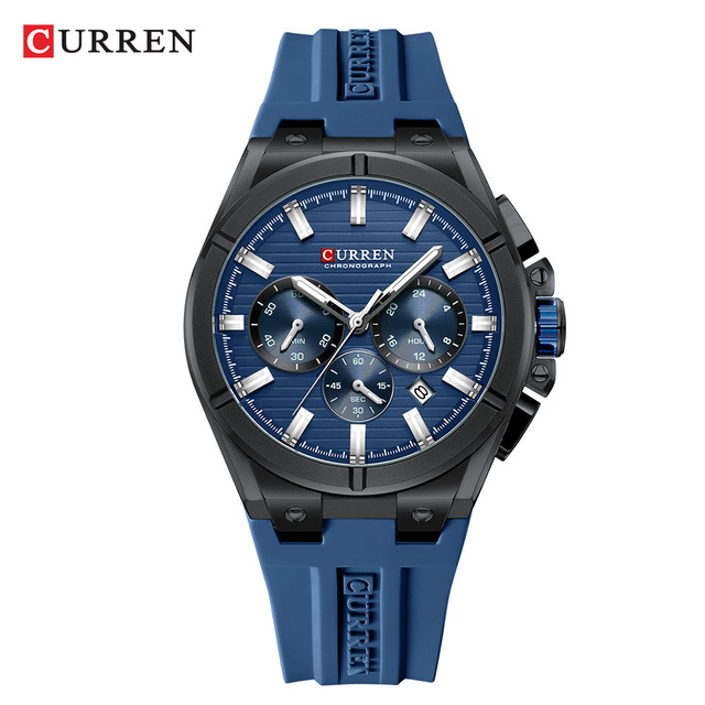 CURREN 8487 Large Dial Multi-function Watch, Waterproof Calendar, Couple's Rubber Strap Watch