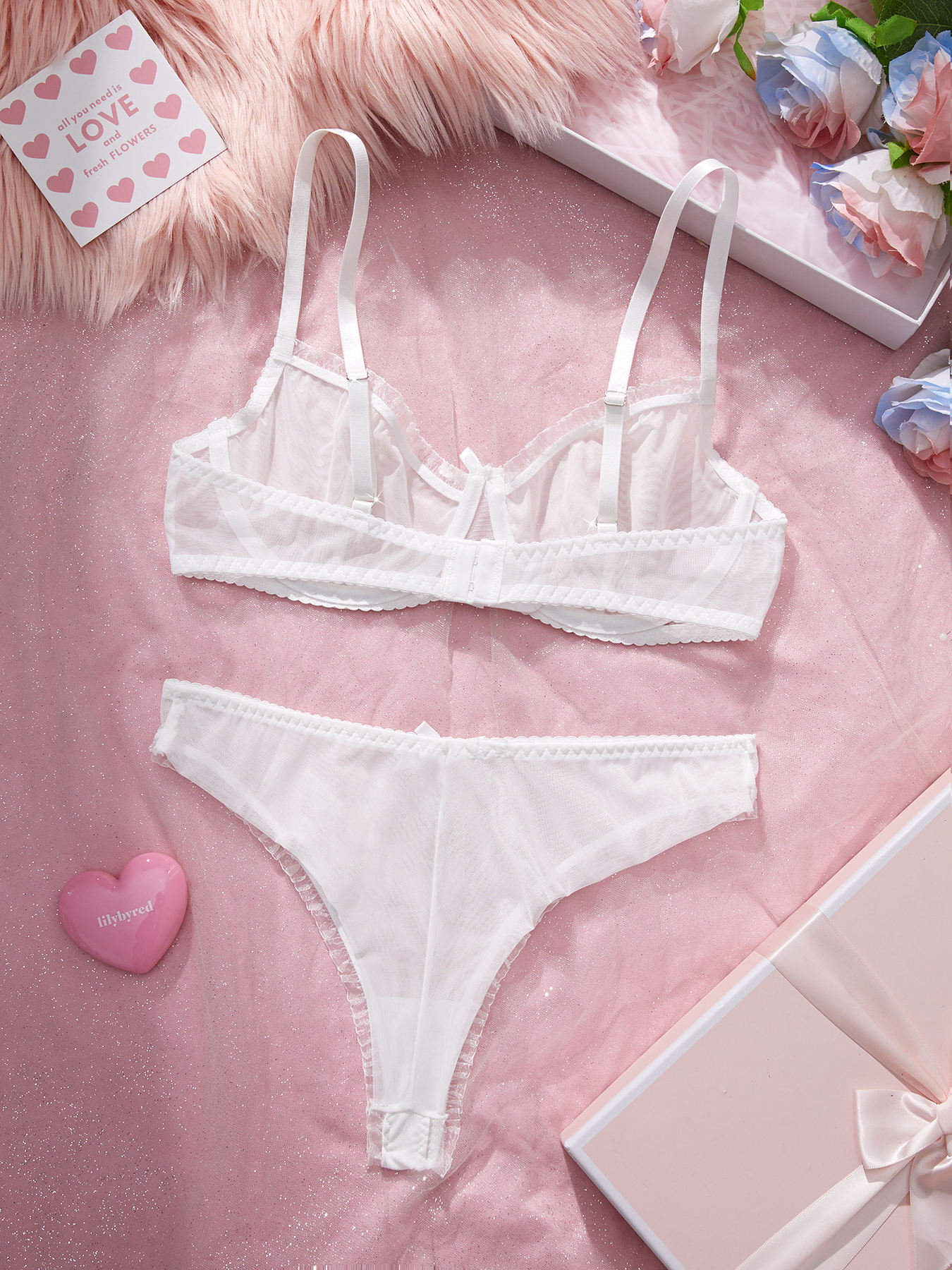 Women's Sexy Embroidered Mesh Dress Wholesale Sexy Lingerie Set with Embroidered Flower Women's Underwear