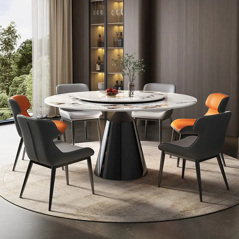 Mesa de jantar redonda em mármore para sala de jantar, novo design, 2024, mesa de jantar com centro giratório, novidade