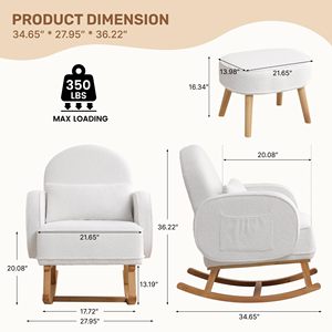 Moderna <span class=keywords><strong>Poltrona</strong></span> a <span class=keywords><strong>Dondolo</strong></span> in Velluto Bouclé con Poggiapiedi, Base in Legno, <span class=keywords><strong>Poltrona</strong></span> Decorativa <span class=keywords><strong>per</strong></span> Cameretta e Salotto - Product Image 2