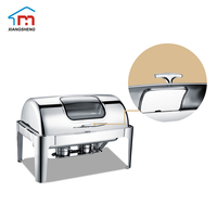 Équipement de buffet Xiangsheng Ensemble de chauffe-plats de luxe en acier inoxydable doré 9L à toit roulant