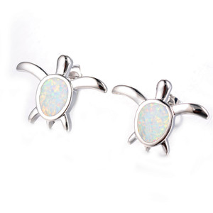 Cute Female White Fire Opal <strong>Earrings</strong> Vintage Silver Color Wedding <strong>Stud</strong> <strong>Earrings</strong> for Women Boho <strong>Small</strong> Turtle Animal <strong>Earrings</strong> - Product Image 1