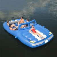 Île flottante gonflable géante pour 6 personnes, radeau de fête luxueux avec bar à glace intégré pour lac, océan, plage